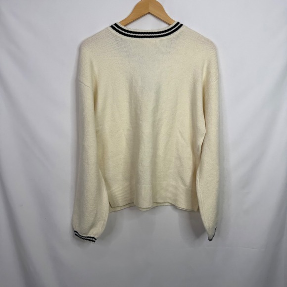 Mason & Belle Ivory Striped Trim Button Neck Knit Sweater Size M NWT - Picture 5 of 8